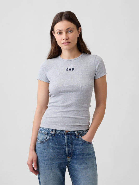 Gri Modern Fitilli Gap Logo T-shirt