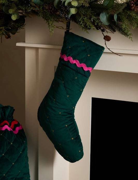 Kadife Kapitone Noel Çorabı