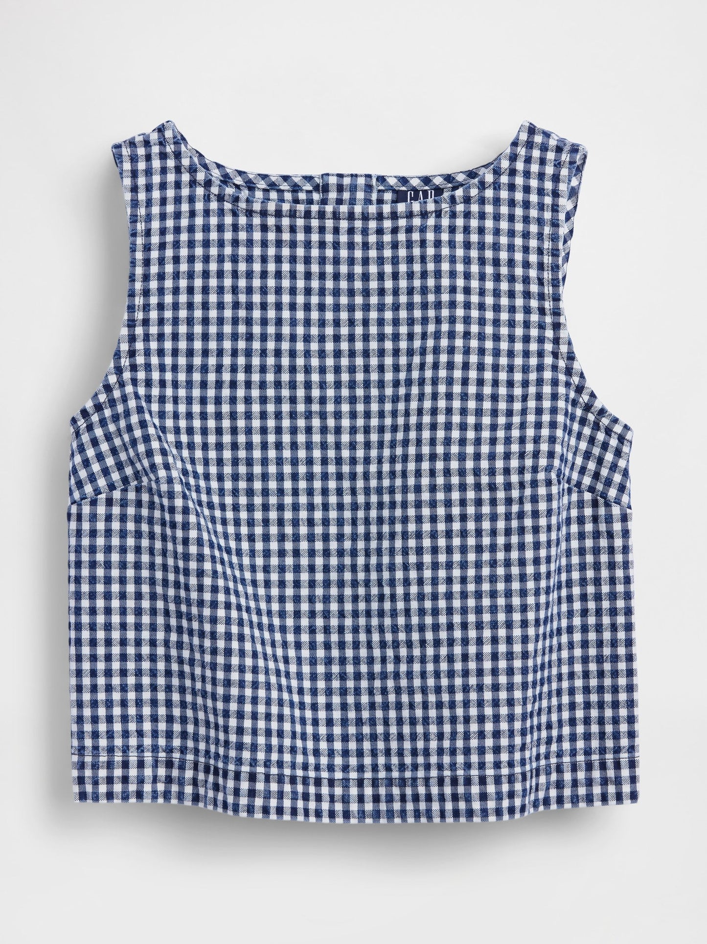 Lacivert Gingham Denim Crop Shell Kolsuz Üst