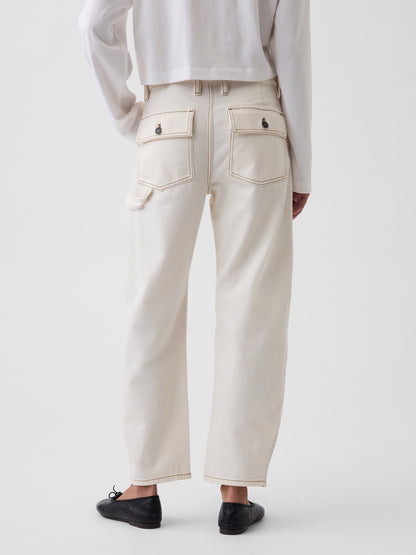 Krem Mid Rise Barrel Utility Ankle Pantolon