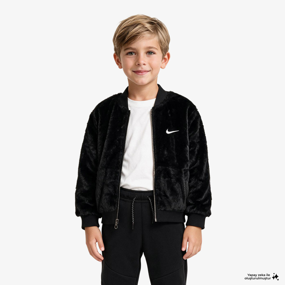 Nike Faux Fur Bomber Çocuk Siyah Mont