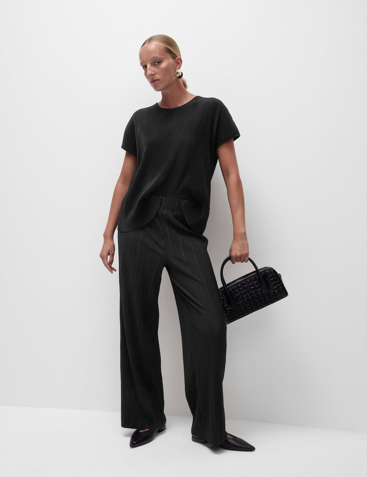 Jersey Pilise Detaylı Wide Leg Pantolon