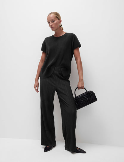 Jersey Pilise Detaylı Wide Leg Pantolon