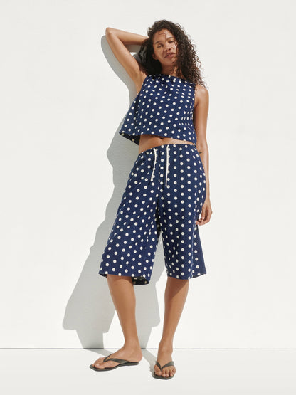 Lacivert Keten Karışımlı Relaxed Easy Culotte Pantolon
