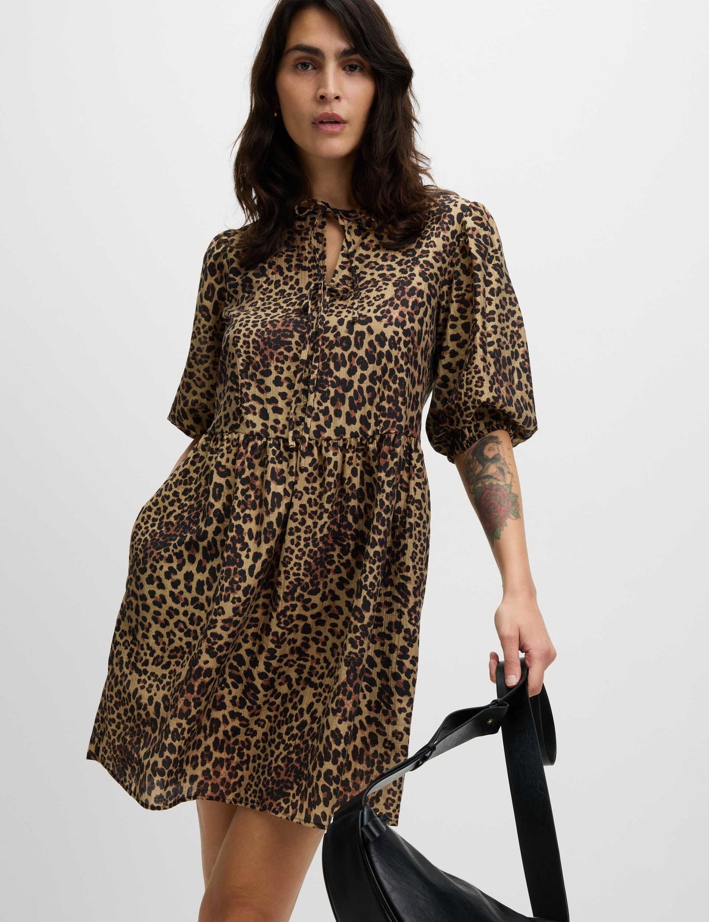 Leopar Desenli Mini Elbise