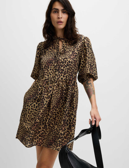 Leopar Desenli Mini Elbise