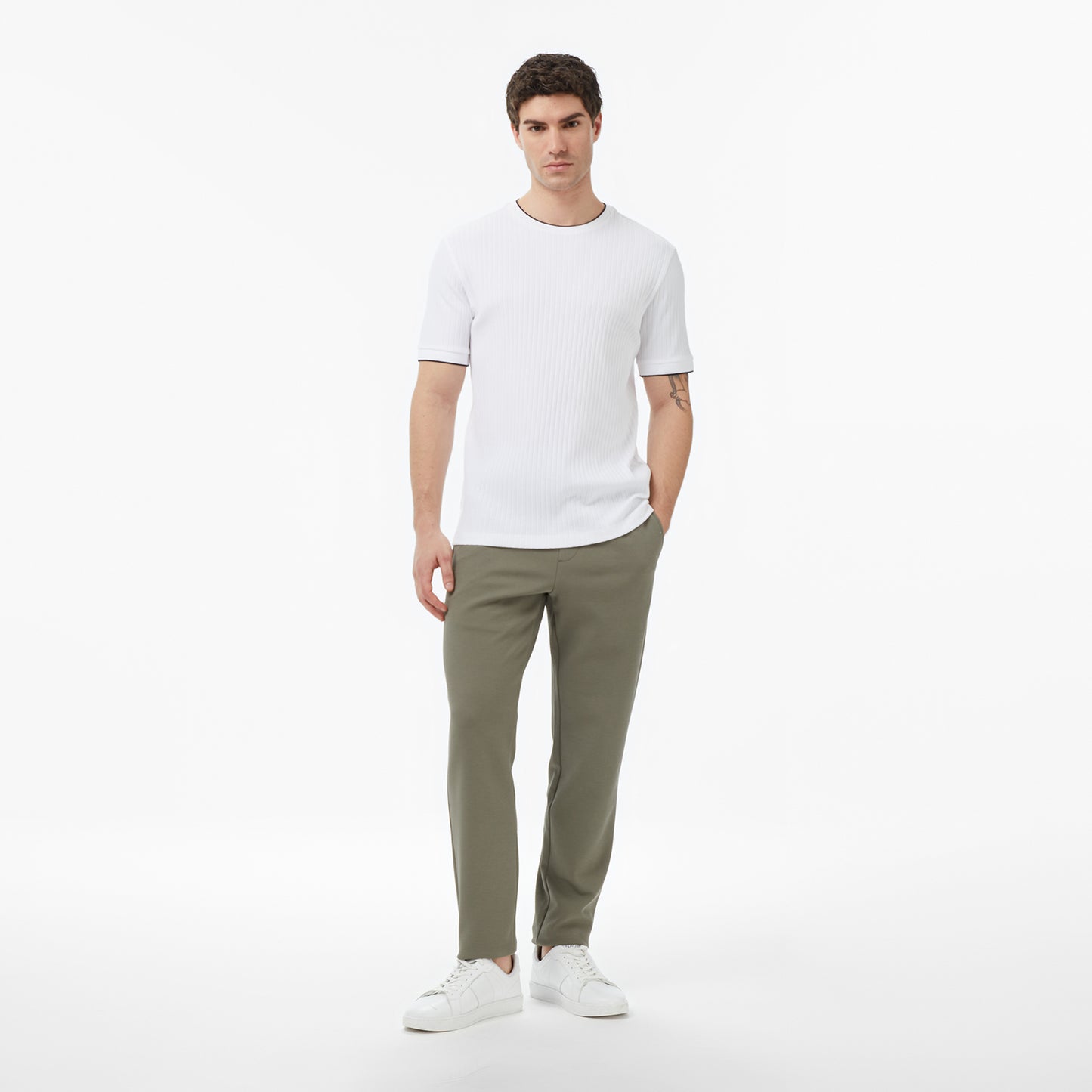 Nautica Erkek Beyaz Regular Fit Çizgili T-shirt