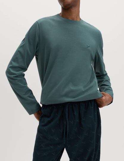 Saf Pamuklu Sülün Desenli Pijama Takımı