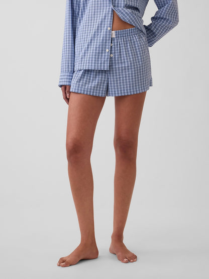 Mavi Poplin Boxer Pijama Şort