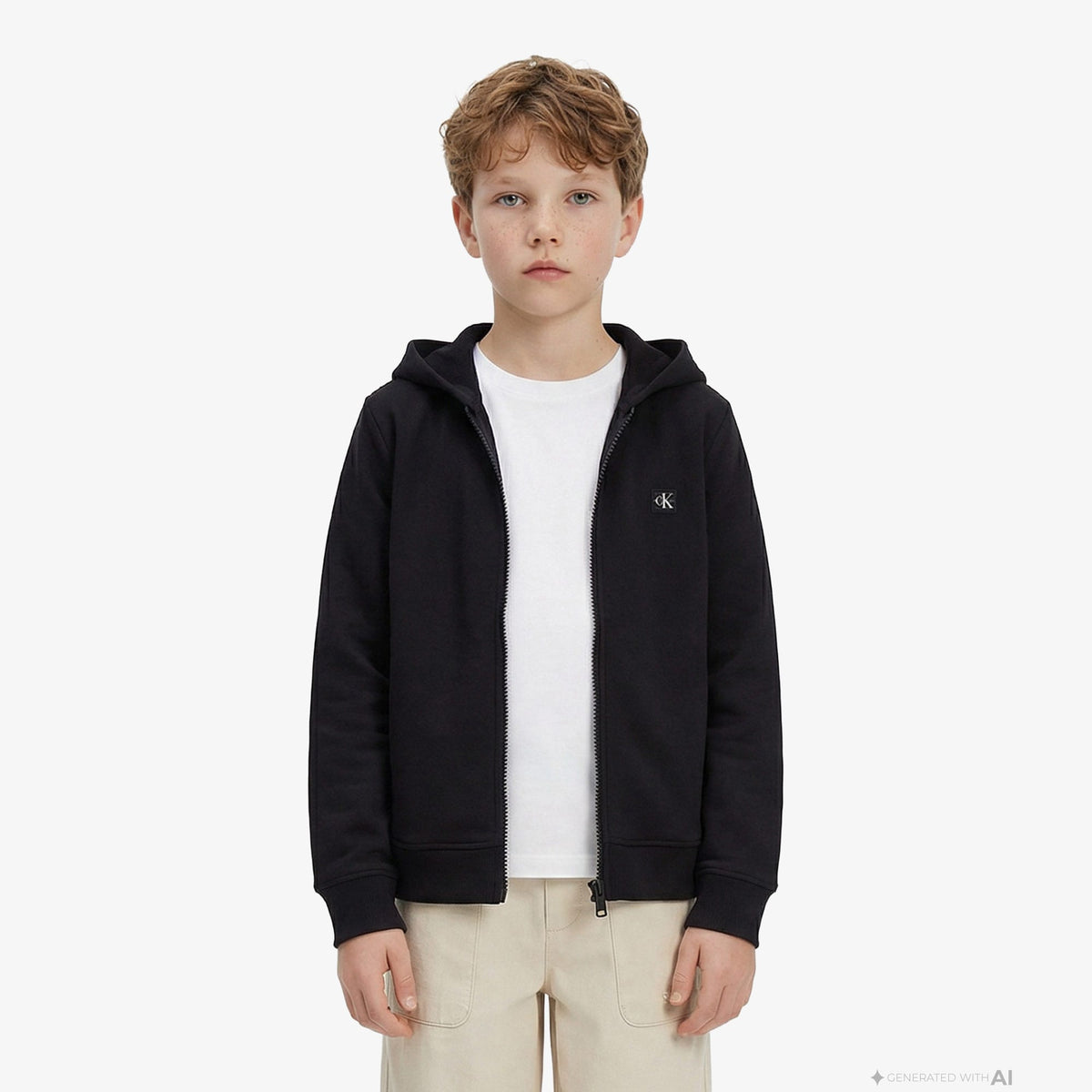 Calvin Klein Mini Badge Zip Through Çocuk Siyah Sweatshirt