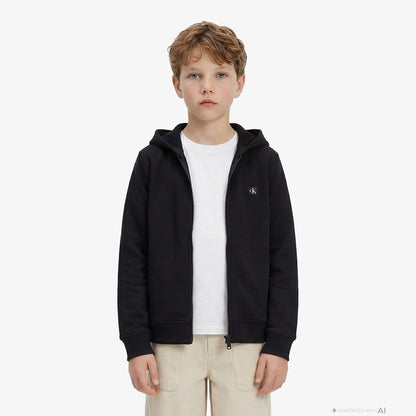 Calvin Klein Mini Badge Zip Through Çocuk Siyah Sweatshirt