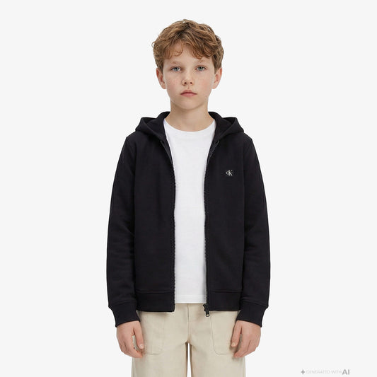 Calvin Klein Mini Badge Zip Through Çocuk Siyah Sweatshirt