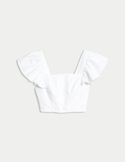 Keten Karışımlı Regular Fit Crop Top