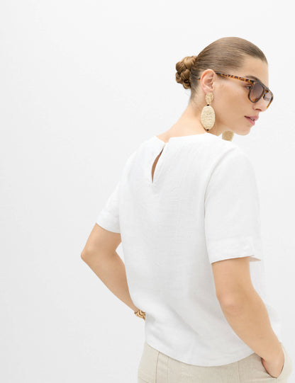 Keten Karışımlı Scoop Yaka T-shirt