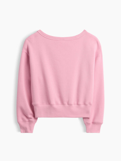 Pembe Relaxed Bisiklet Yaka Grafik Baskılı Sweatshirt