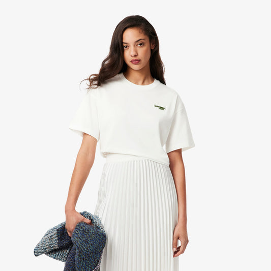Lacoste Kadın Relaxed Fit Bisiklet Yaka Beyaz T-shirt