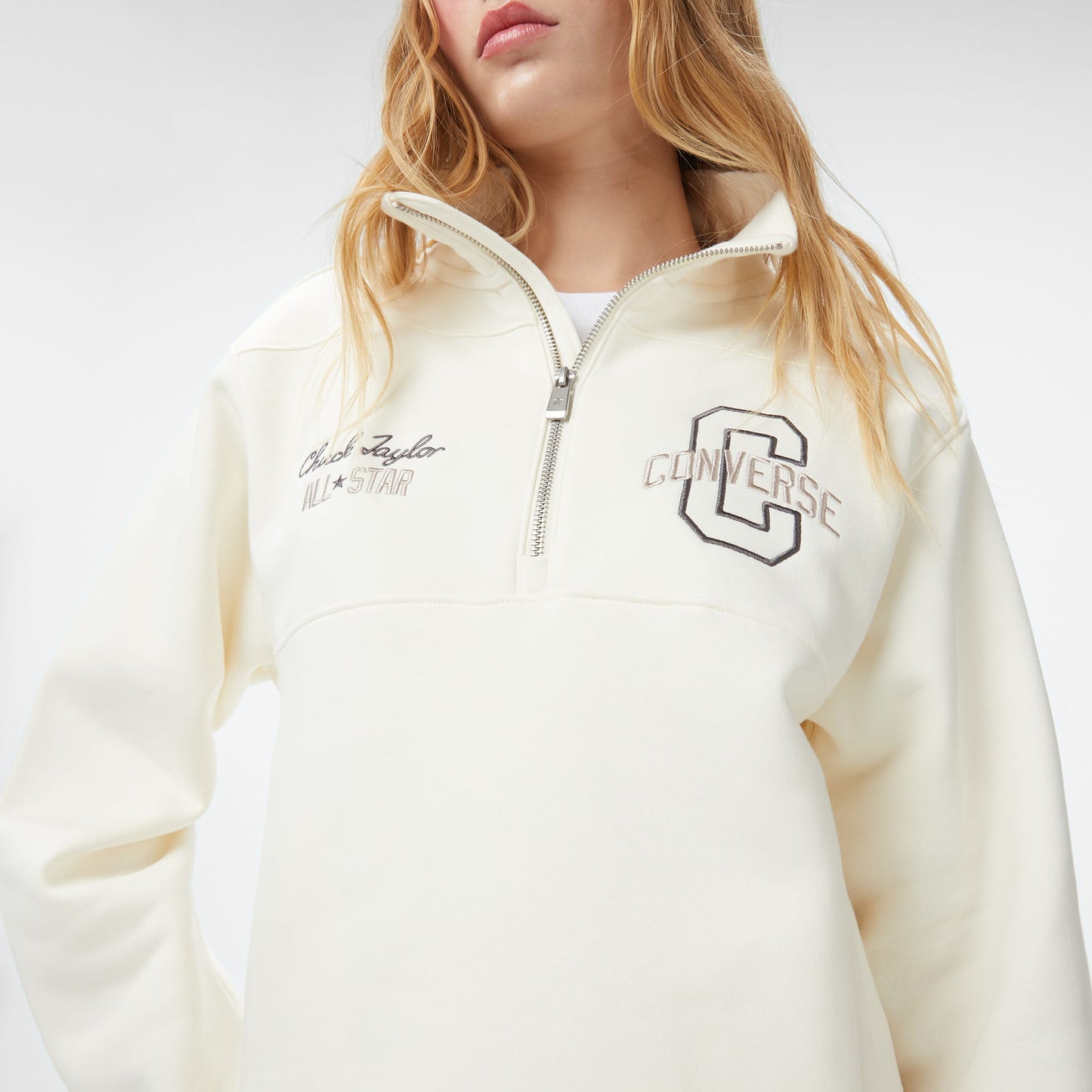 Converse Classic Kadın Yarım Fermuarlı Krem Sweatshirt