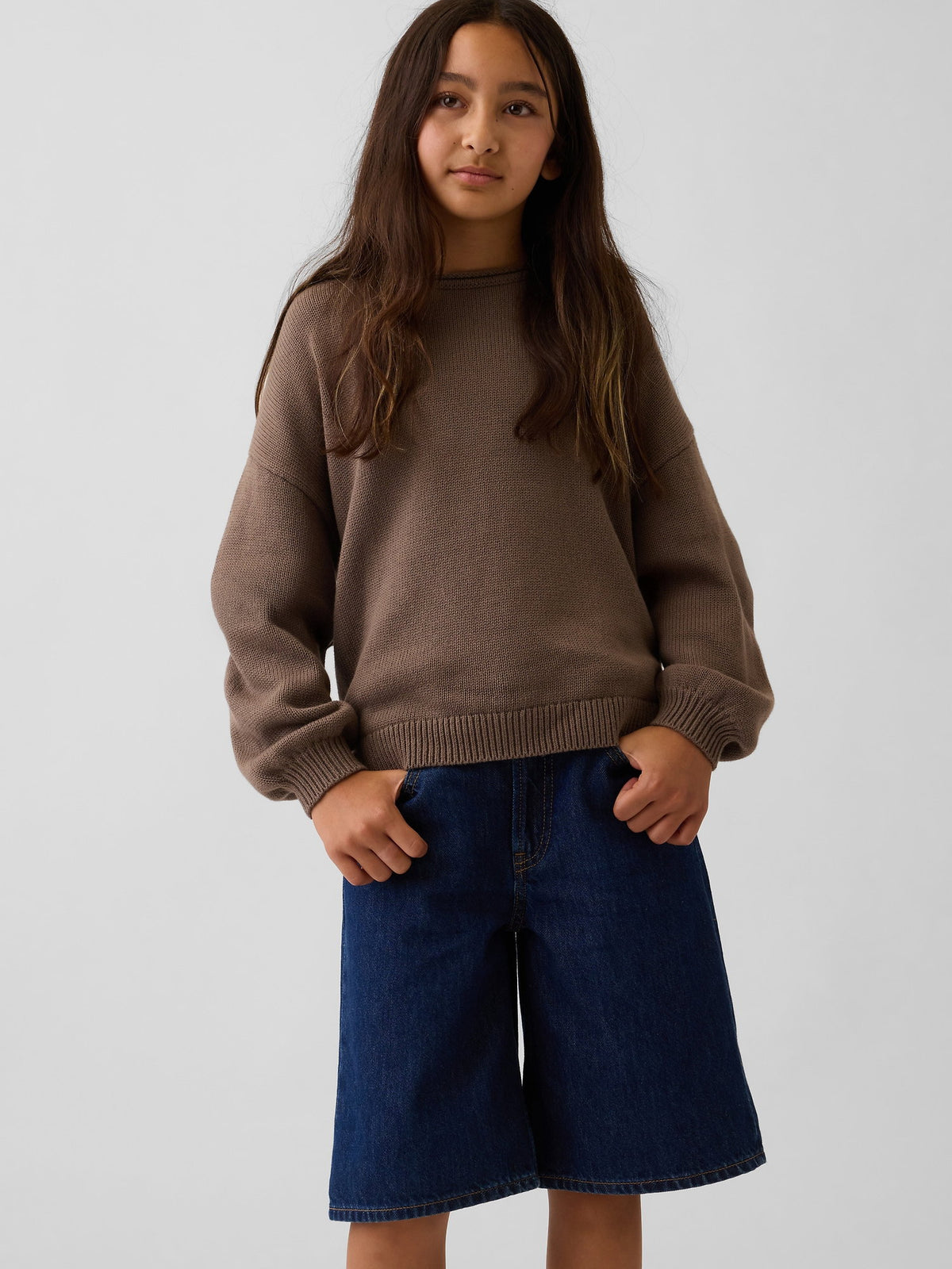 Kahverengi %100 Pamuk Oversized Rollneck Kazak