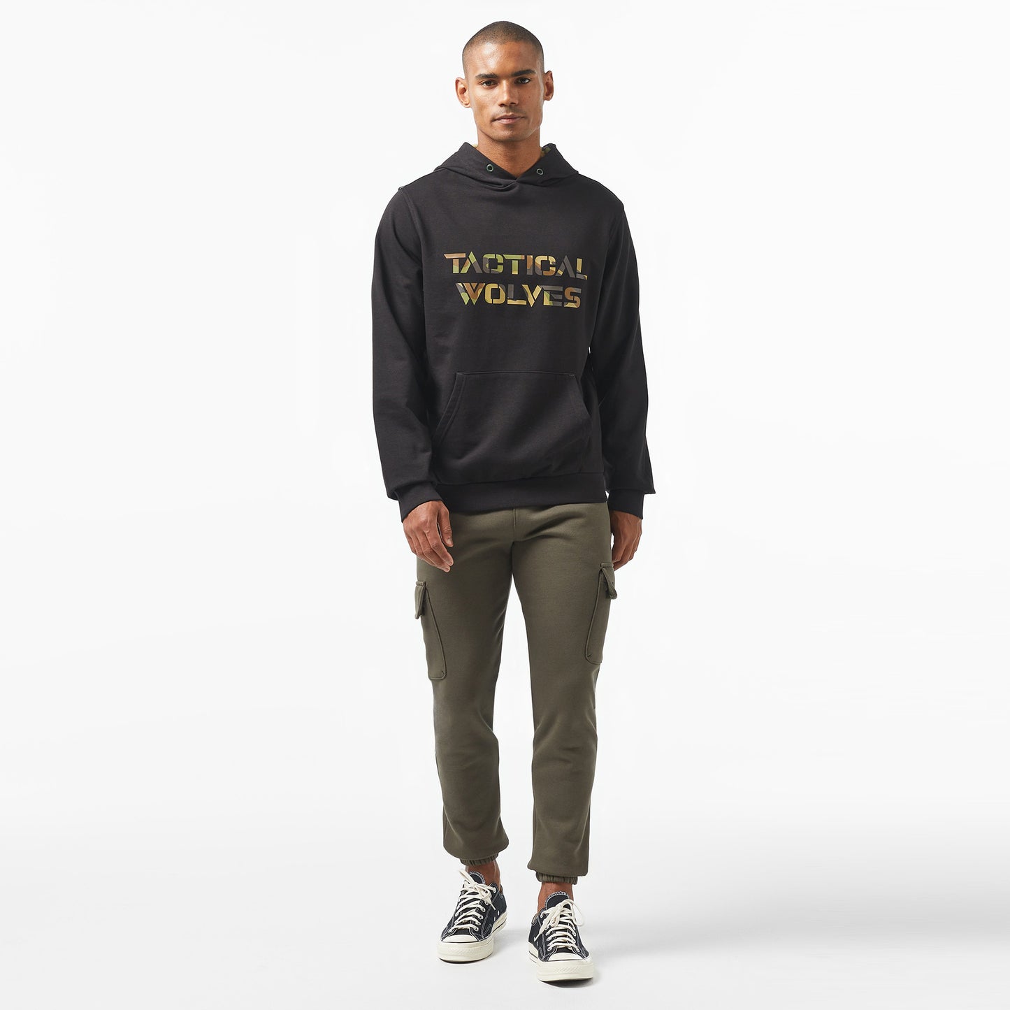 Tactical Wolves Oversize Kamuflaj Desenli Erkek Siyah Sweatshirt