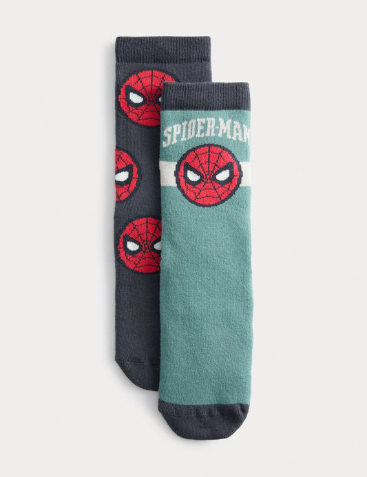 2’li Pamuk Karışımlı Spider-man Kaydırmaz Ev Çorabı