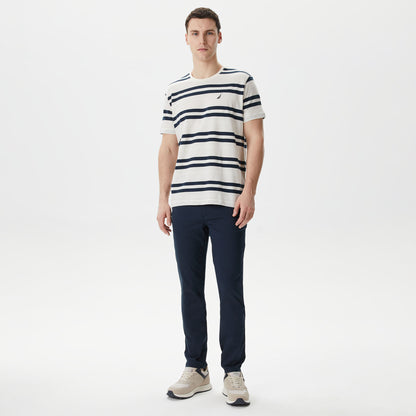 Nautica Erkek Beyaz Standart Fit Kısa Kollu Çizgili T-shirt