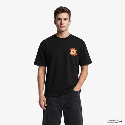 Market Smiley Sunflower Erkek Siyah T-shirt
