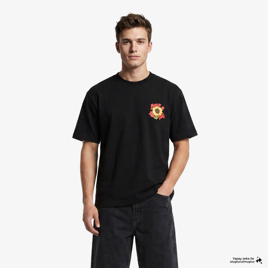 Market Smiley Sunflower Erkek Siyah T-shirt