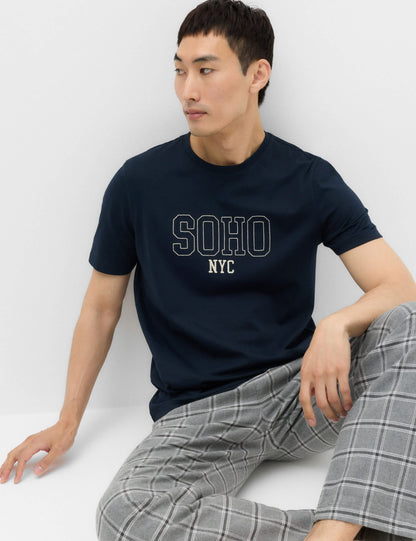 Saf Pamuklu Soho Nyc Baskılı Pijama Üstü