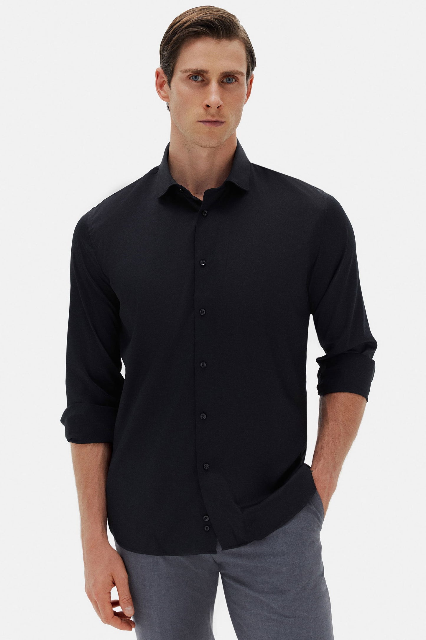 Tween Slim Fit Siyah Travel Gömlek