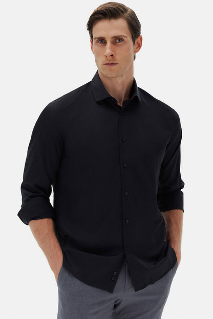 Tween Slim Fit Siyah Travel Gömlek