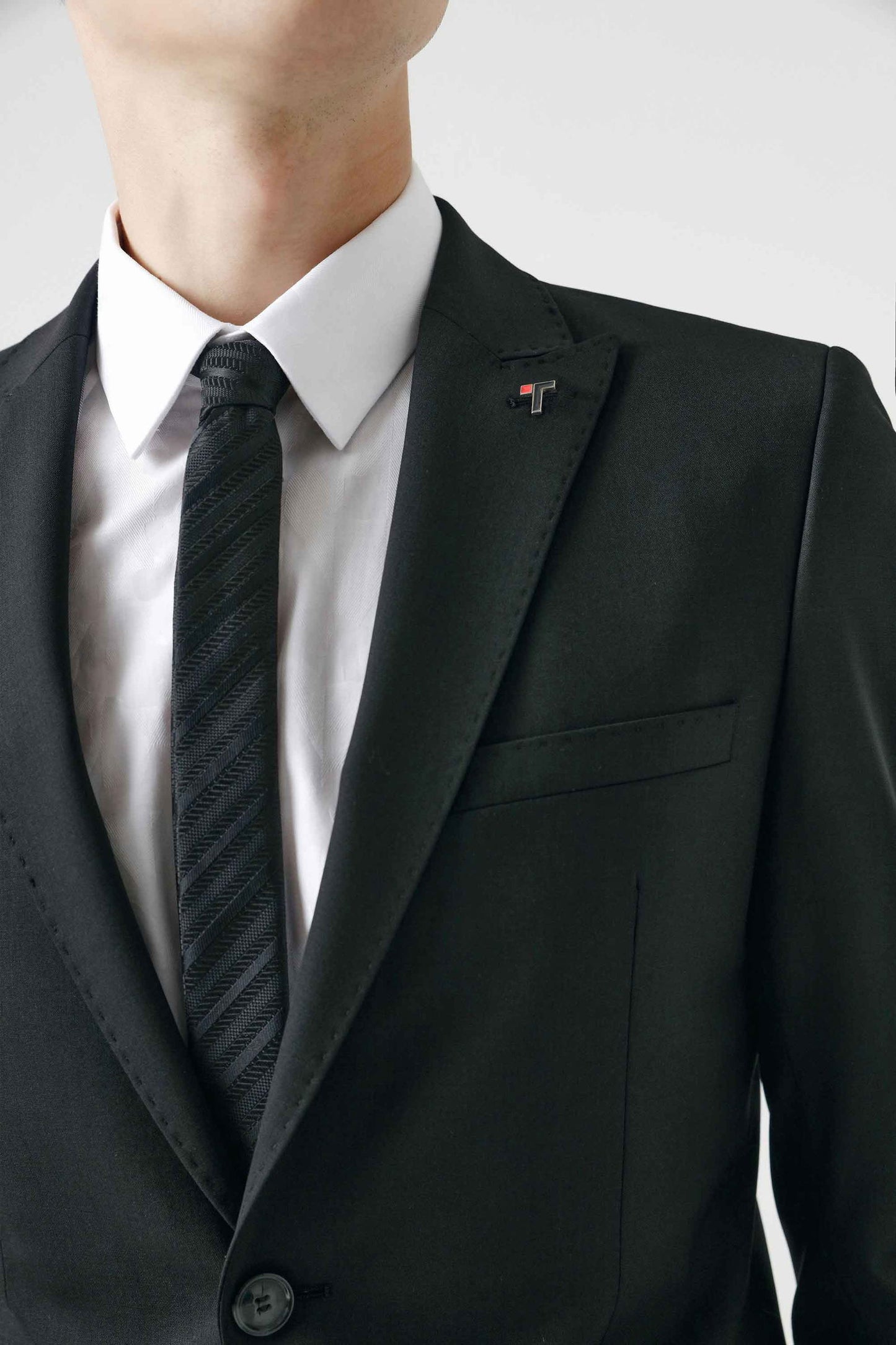 Tween Slim Fit Siyah Düz Yün Karişimli Takim Elbise