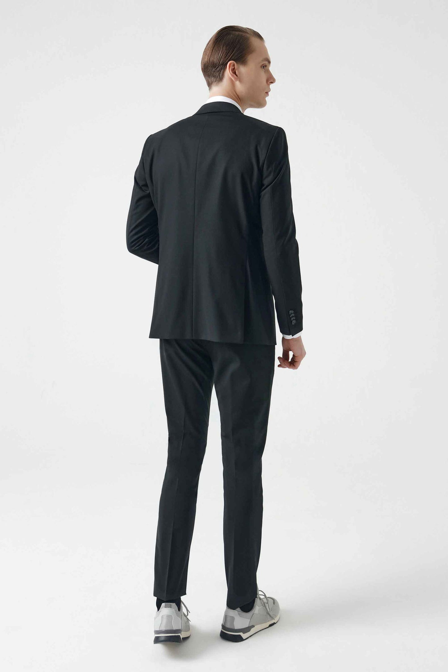 Tween Slim Fit Siyah Düz Yün Karişimli Takim Elbise
