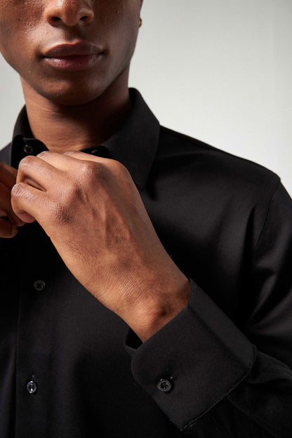 Damat Slim Fit Siyah Armürlü Gömlek