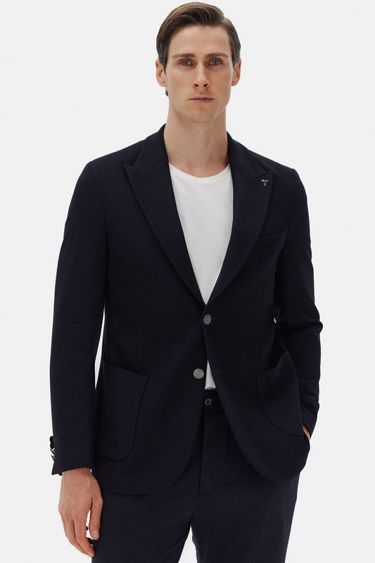 Tween Slim Fit Lacivert Diyogonal Kumaş Ceket