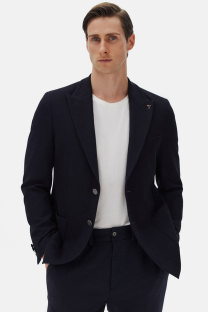 Tween Slim Fit Lacivert Diyogonal Kumaş Ceket