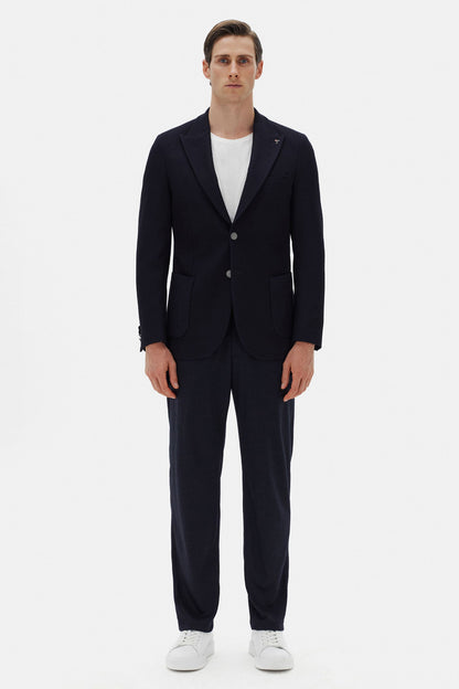 Tween Slim Fit Lacivert Diyogonal Kumaş Ceket