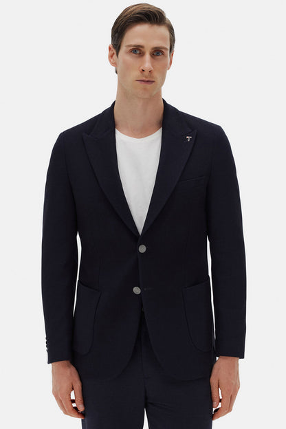 Tween Slim Fit Lacivert Diyogonal Kumaş Ceket