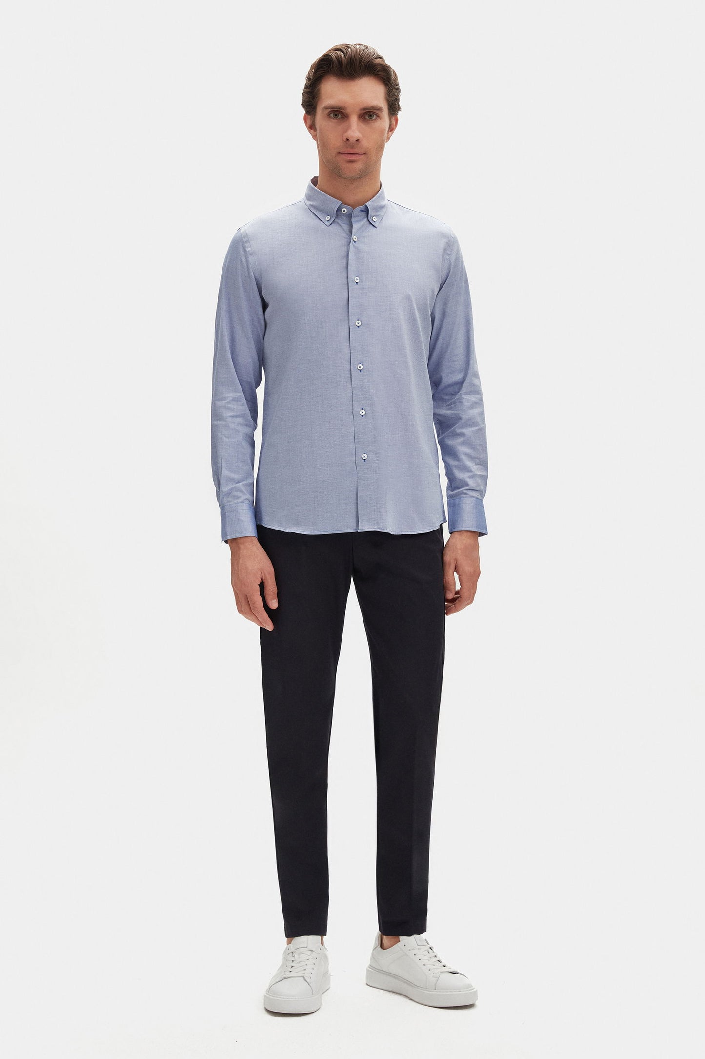 Damat Slim Fit Lacivert Armürlü %100 Pamuklu Gömlek