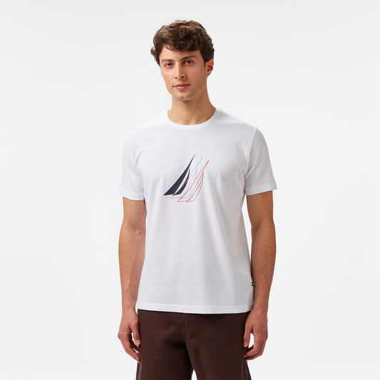 Nautica Erkek Beyaz Regular Fit Baskılı T-shirt