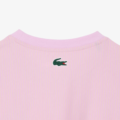 Lacoste Kadın Regular Fit Bisiklet Yaka Çizgili Pembe T-shirt