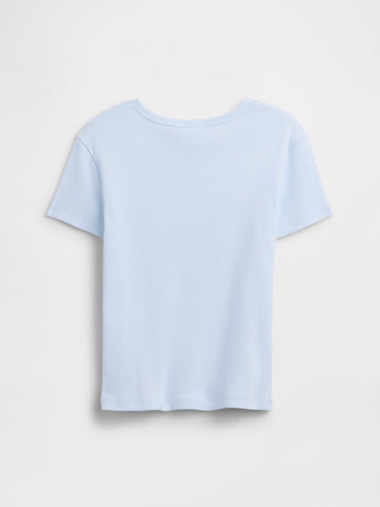 Açık Mavi Fitilli Bisiklet Yaka T-shirt