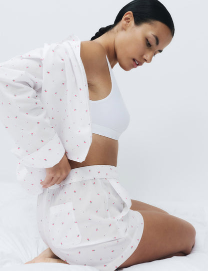 Pamuklu Çiçek Desenli Pijama Şort