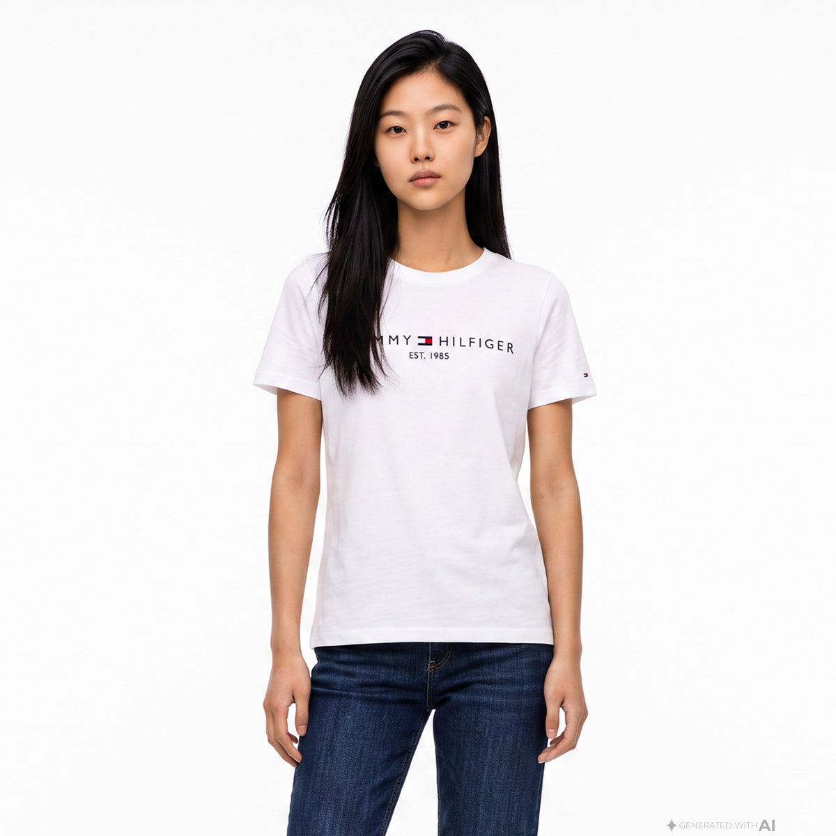 Tommy Hilfiger Corp Logo Kadın Beyaz Crop T-shirt
