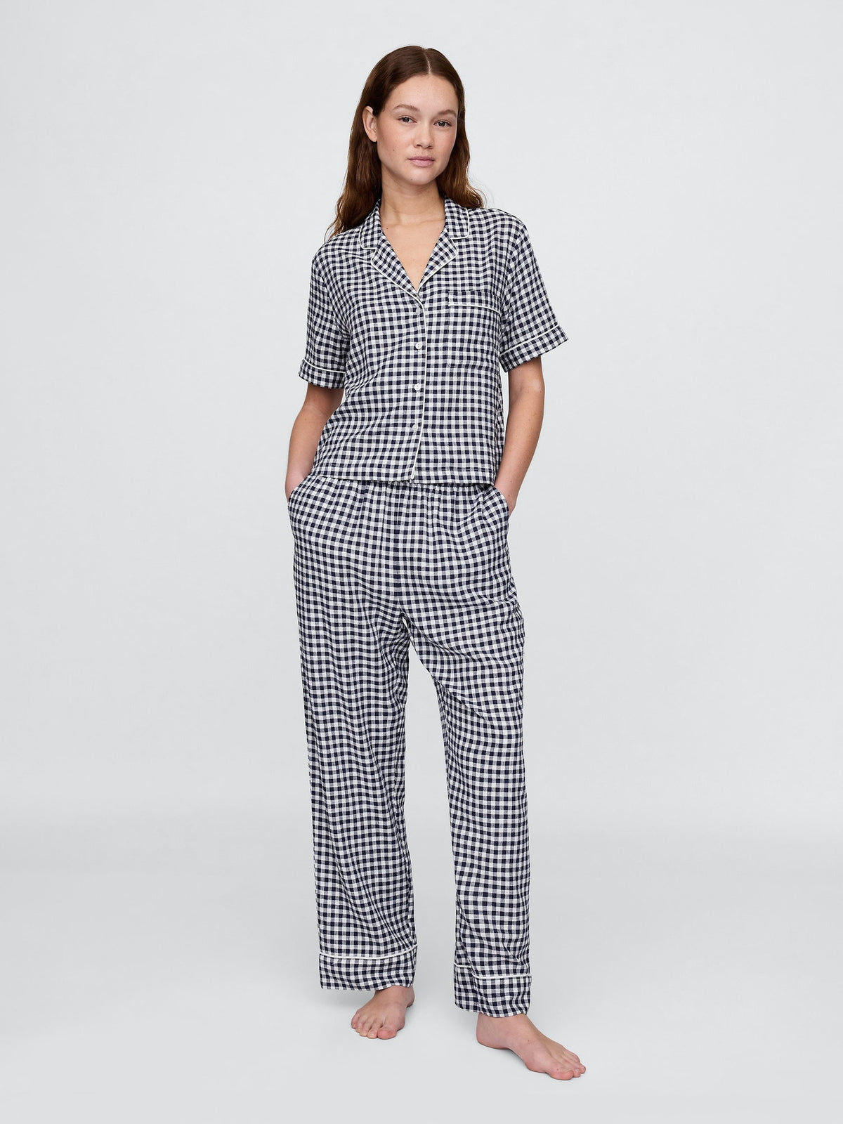 Lacivert Keten Karışımı Pijama Üstü