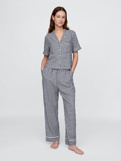 Lacivert Keten Karışımı Pijama Üstü