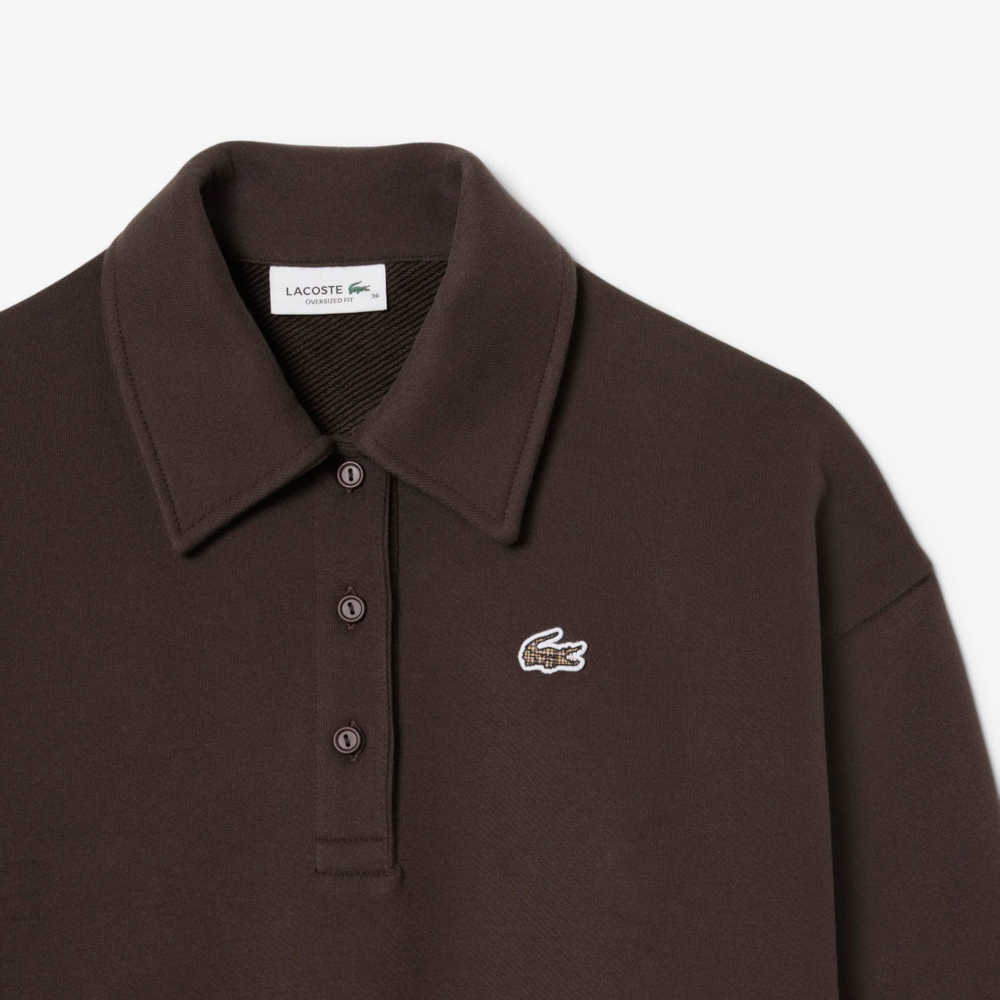 Lacoste Kadın Oversize Fit Polo Yaka Kahverengi Sweatshirt
