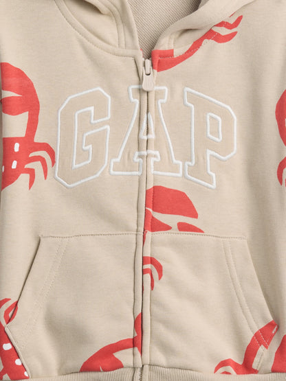 Bej Relaxed Logo Fransız Havlu Kumaş Fermuarlı Sweatshirt