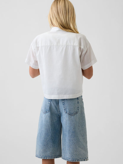 Beyaz Sheer Relaxed Crop Bluz
