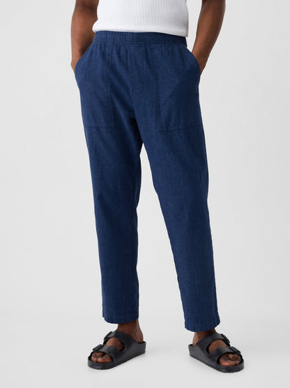 Koyu Mavi Keten Karışımlı Straight Utiliyt Easy Pantolon