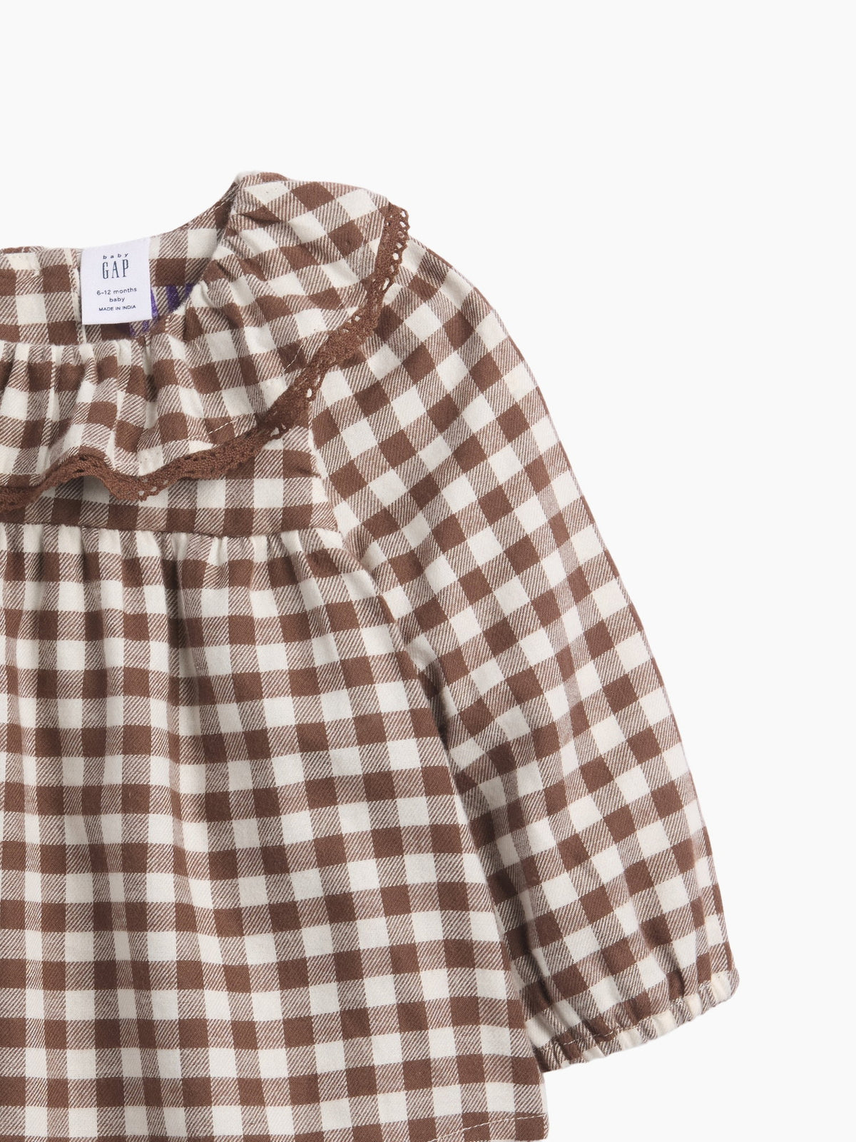 Kahverengi Gingham Flannel Bodysuit Elbise